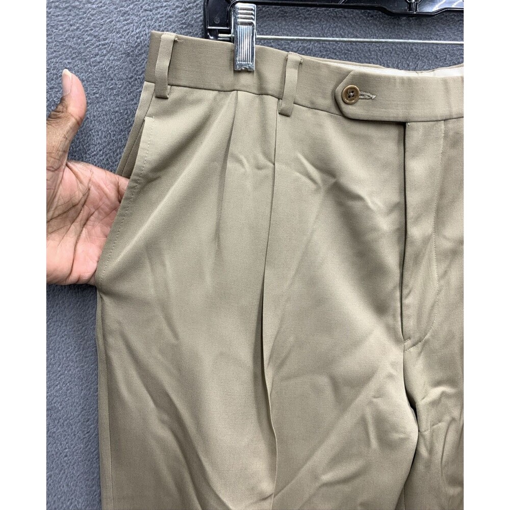 Brooks Brothers Mens Dress Pants Pleated Cuffed Beige Dry Clean Only Size 36X30 - Picture 9 of 16